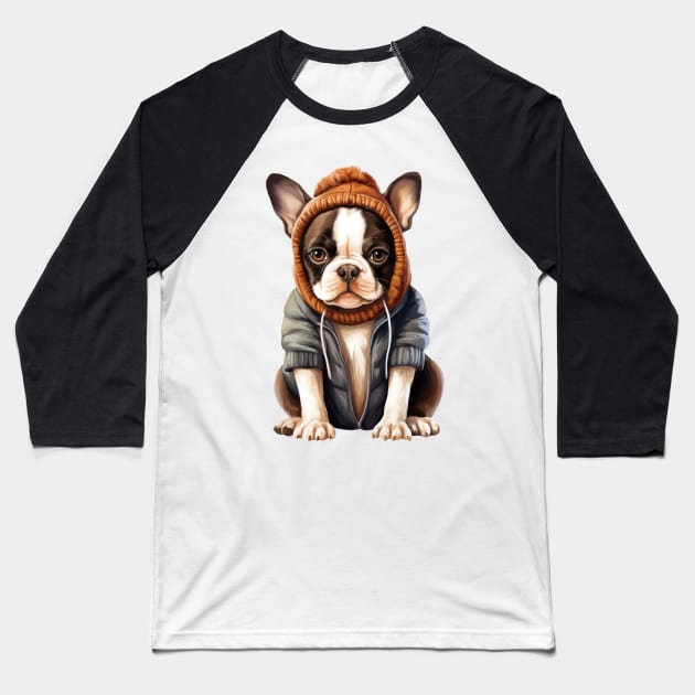 Winter Boston Terrier Dog Baseball T-Shirt by Chromatic Fusion Studio